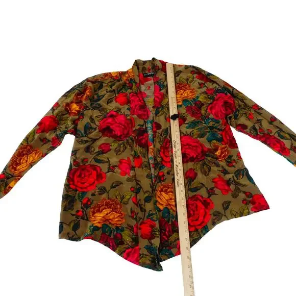Vintage Ellen Tracy Silk Floral Open Front Blouse Hong Kong Women’s 10 - Picture 5 of 7